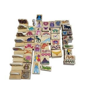 Wooden Rubber Stamp‎ Lot Of 51 Artsy Animals Cartoons Mixed